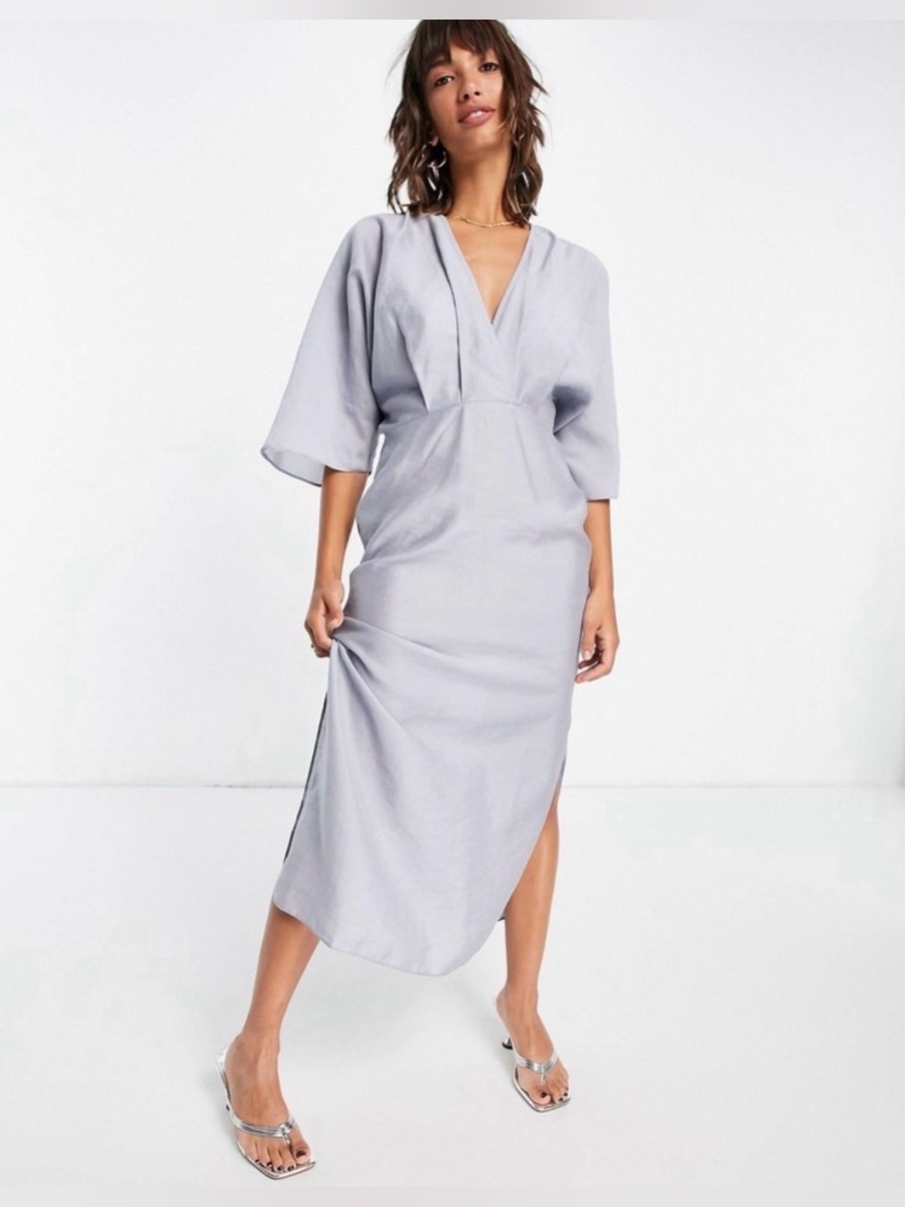 ASOS Design midi batwing dress in dusky blue size 2